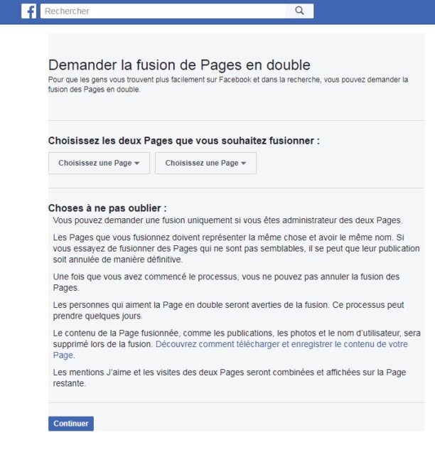 fusionner 2 pages facebook