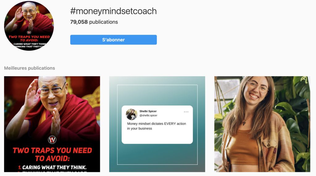 vendre sur instagram avec hashtag moneymindsetcoach