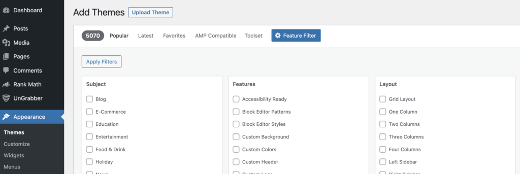 Feature Filter for wordpress blog