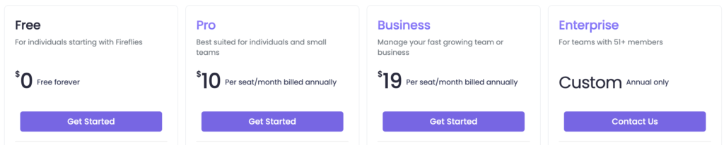 Fireflies.ai pricing plans 1