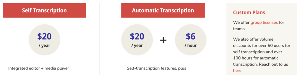 transcribe plans pricing 1