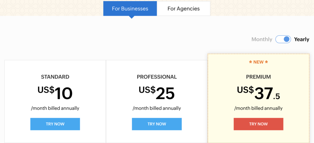 zoho social pricing for business
