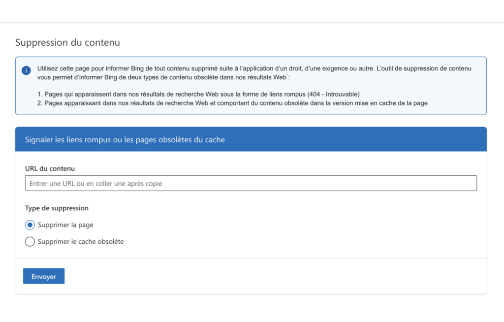 Suppression de contenu sur Bing
