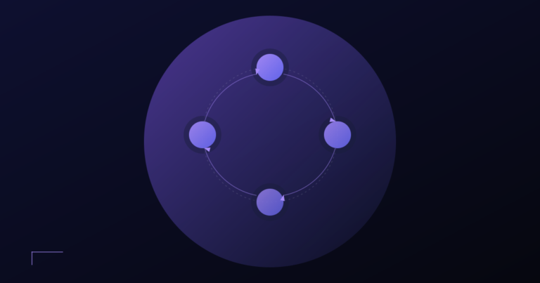 Autonomous AI agents shown as a four-node reasoning loop on a dark purple background